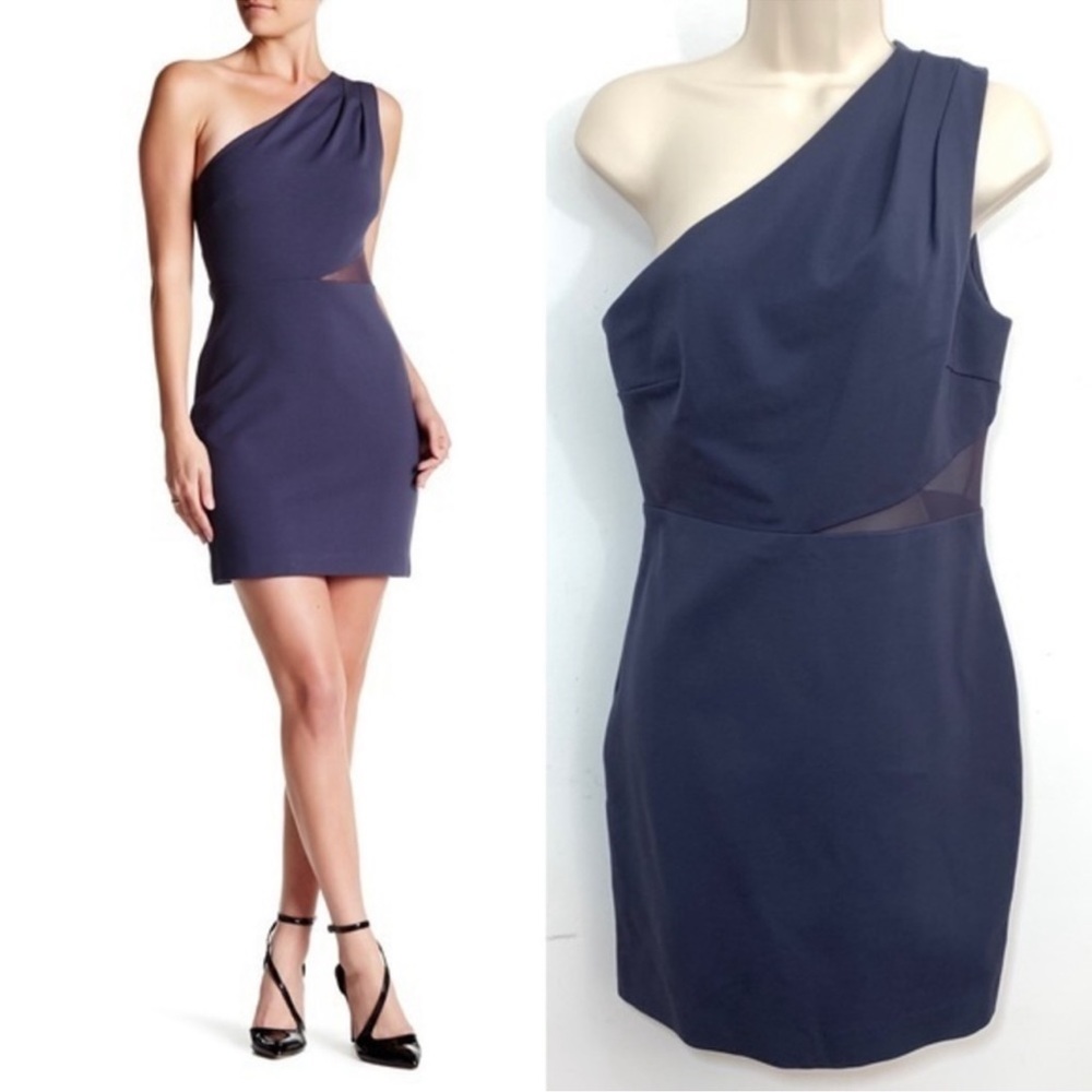 Halston Heritage Grey One Shoulder Mini Dress